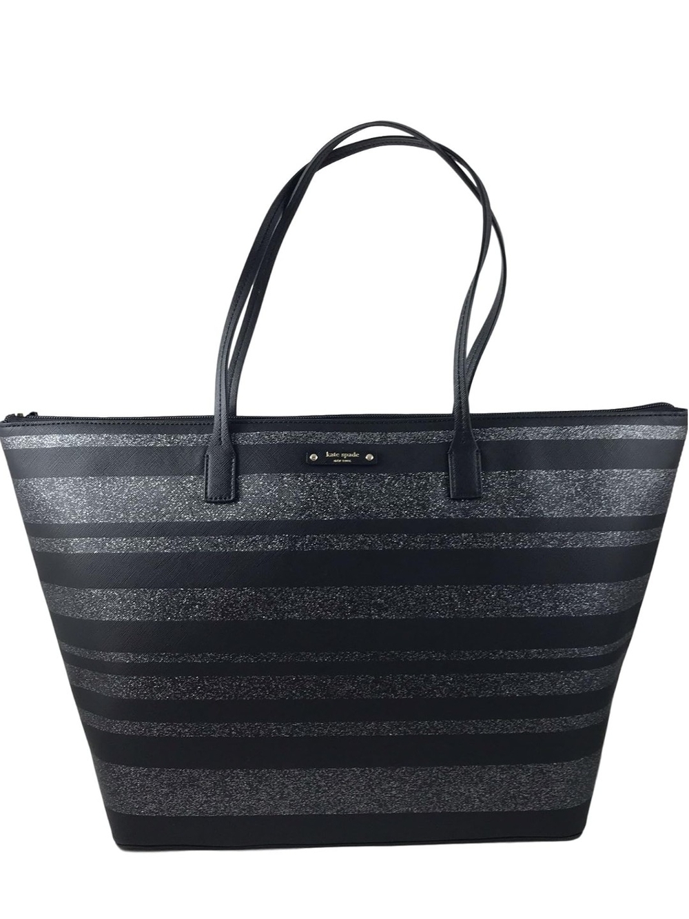 KATE SPADE Haven Lane Black Glitter Stripe Tote